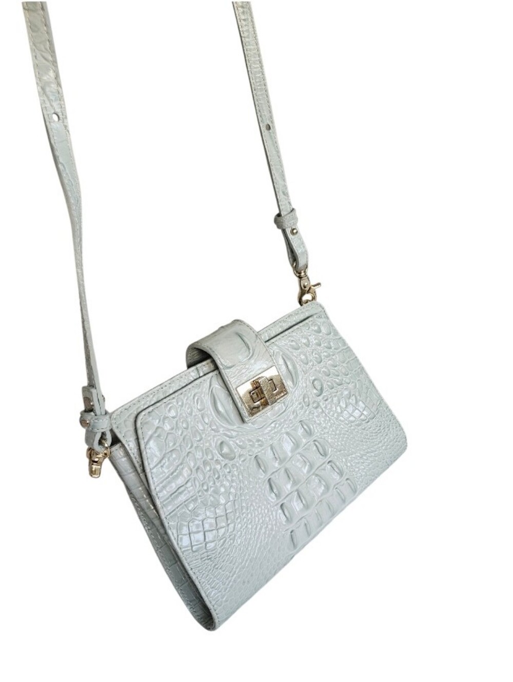 Brahmin Croc-Embossed Crossbody Bag in Light Green